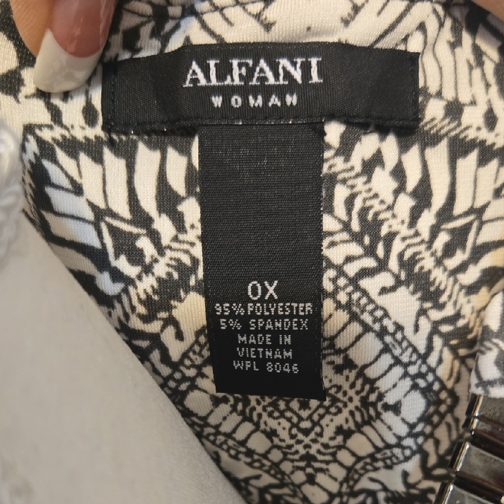 Alfani Black and White Blouse with Yellow Trim - Picture 2 of 8